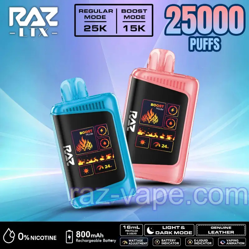 RAZ Zero Nicotine vape LTX 25000 (DC25000) Disposable Vape - 0% Nicotine Free - 2,5000 Puffs Raz Vape Flavors - JNR-Vape