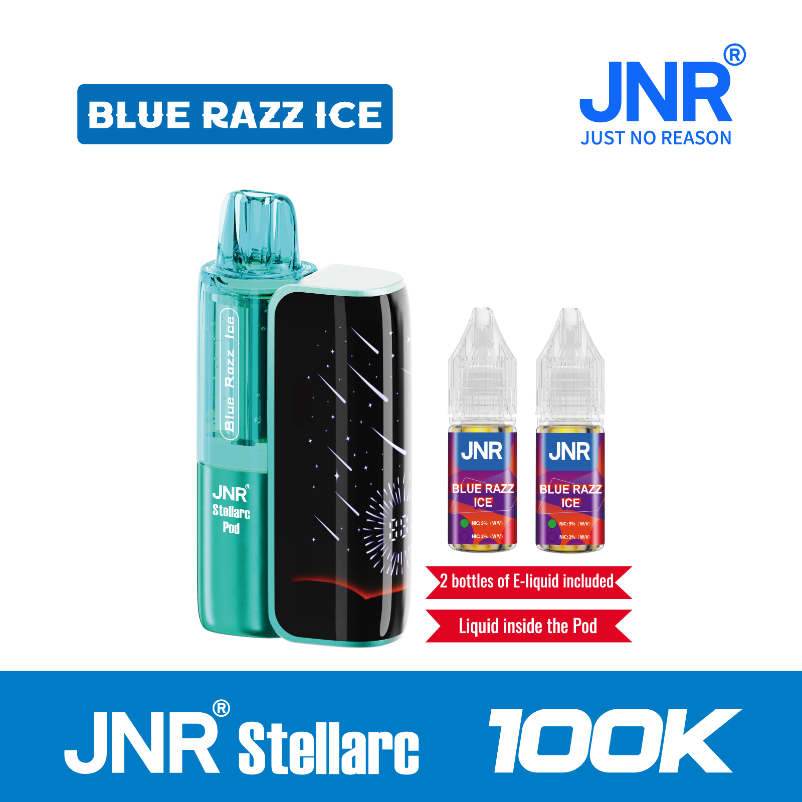 BlueRazz ICE | JNR Stellarc 100K Puffs Kit - Refillable & Replaceable Pod Vape - JNR-Vape