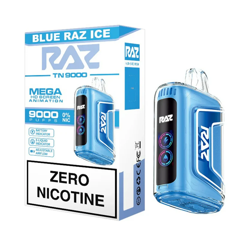 Blue Raz Ice RAZ Zero nicotine vape TN9000 no nicotine 0 nicotine - JNR-Vape