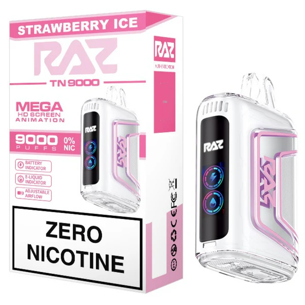 Strawberry Ice RAZ Zero nicotine vape TN9000  no nicotine 0 nicotine - JNR-Vape