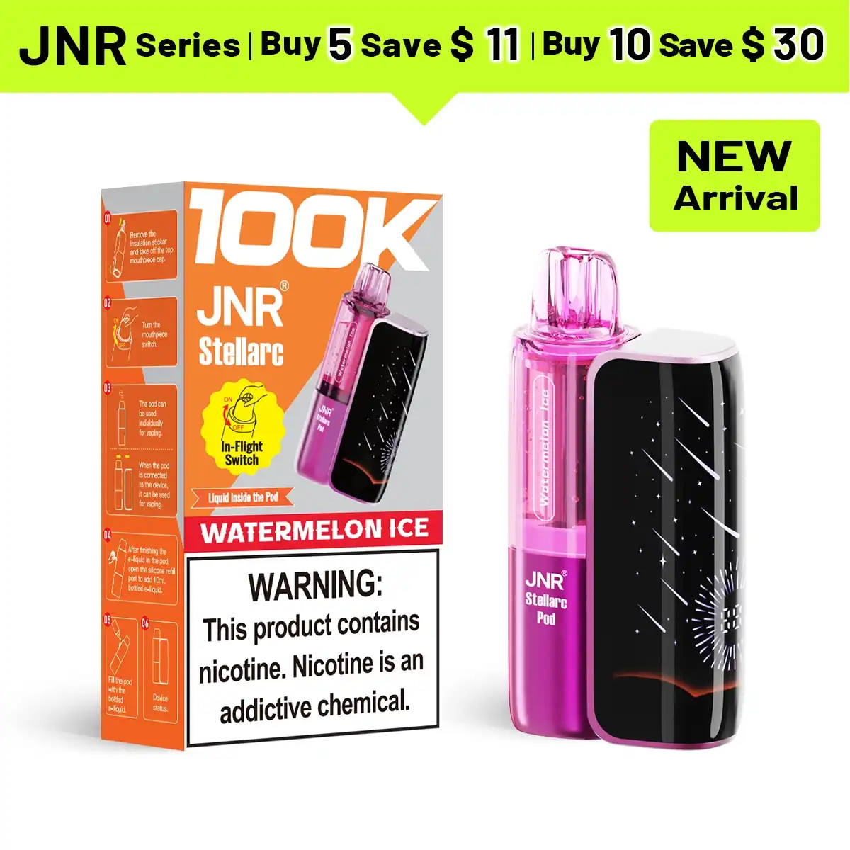JNR Stellarc 100K Puffs Kit - Refillable & Replaceable Pod Vape - JNR-Vape