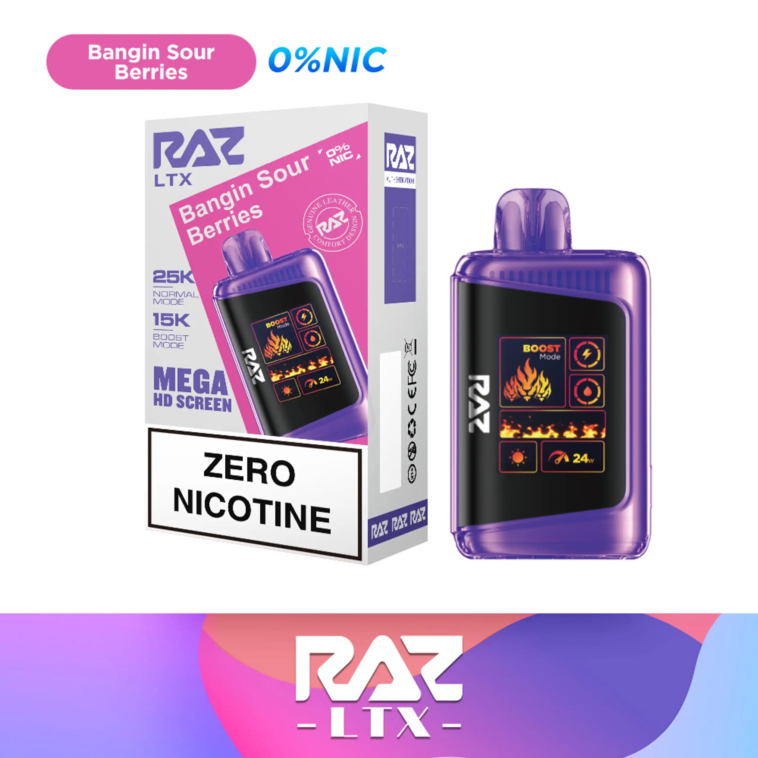 Bangin Sour Berries Flavor RAZ Zero nicotine vape LTX 25000 (DC25000) - 0% Nicotine Free Disposable Vape - 2,5000 Puffs Raz Vape Flavors - JNR-Vape
